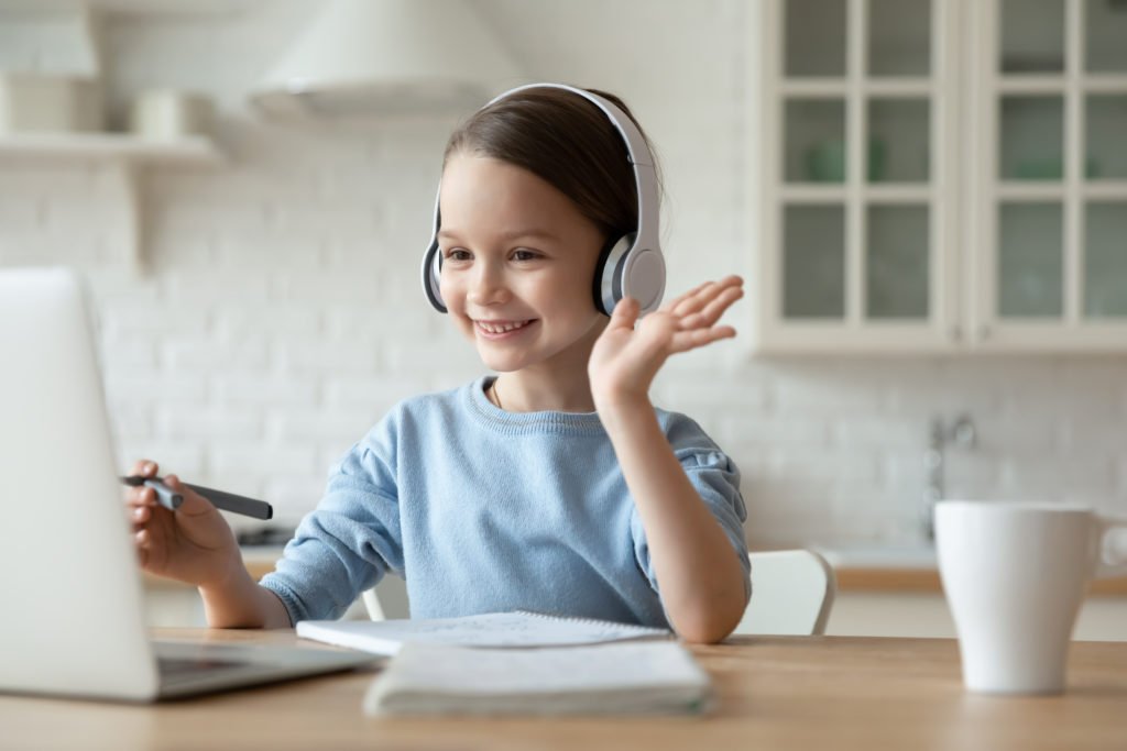 Online Tutoring for Primary School Girl With Headphones